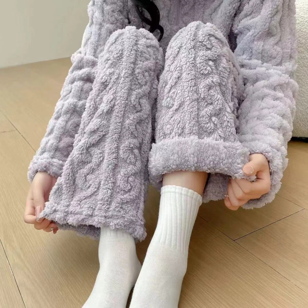 Autumn And Winter New Twist Zipper Couple Fleece-lined Thick Coral Fleece Pajamas Homewear Loungewear Sleepwear For Sleeping