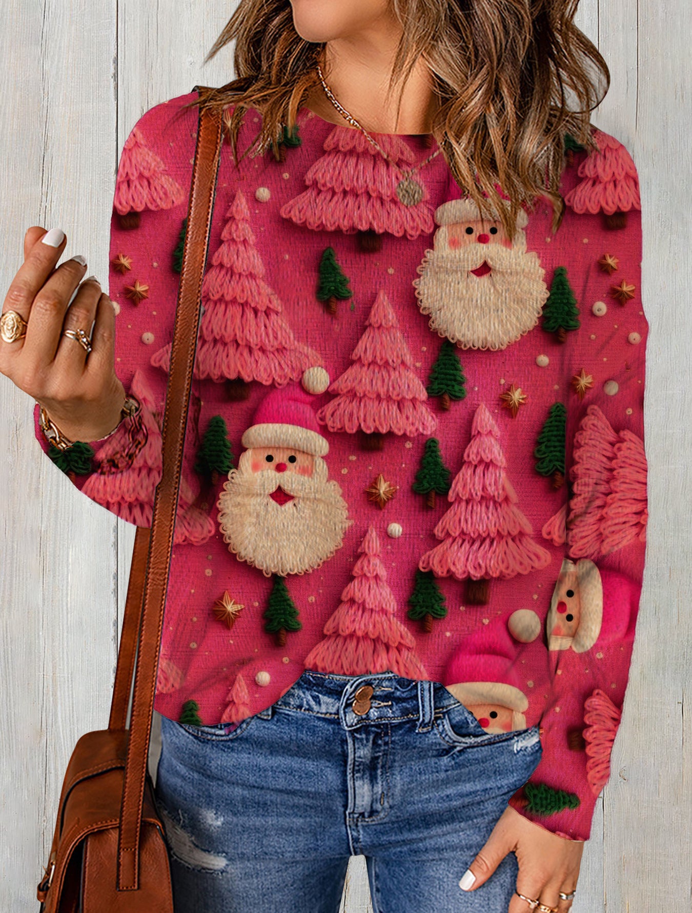 Christmas Full Pair Printed Round Neck Mink Printed Sweater