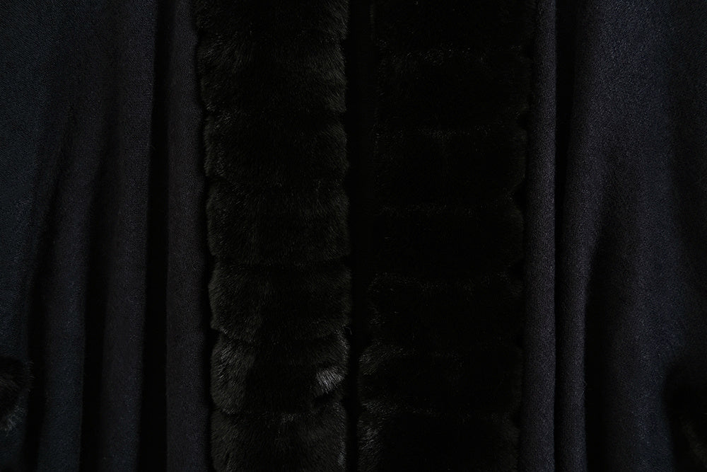 Classic Oversized Knit Coat Artificial Rabbit Fur Collar