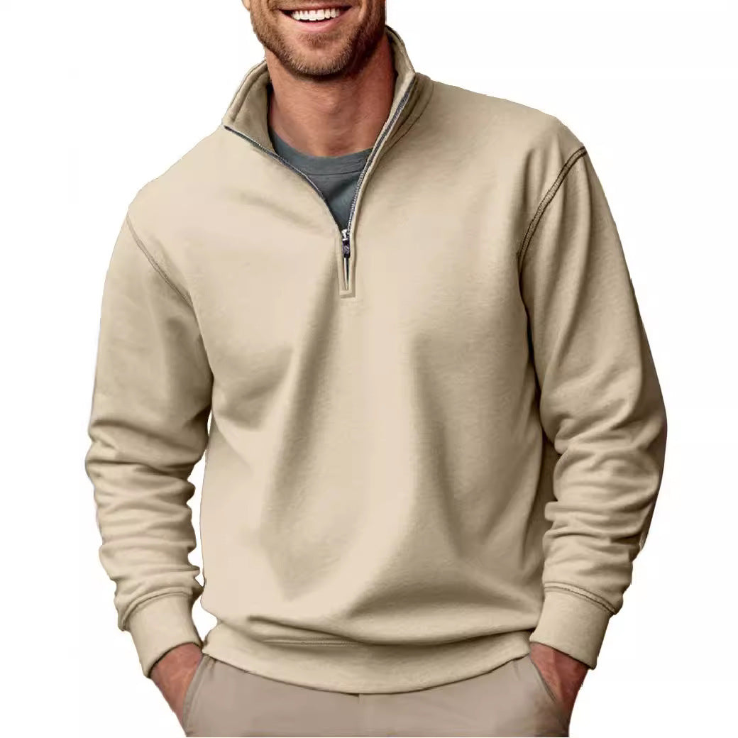 Casual Zipper Stand-up Collar Thick Fleece-lined Solid Color Men's Sweater