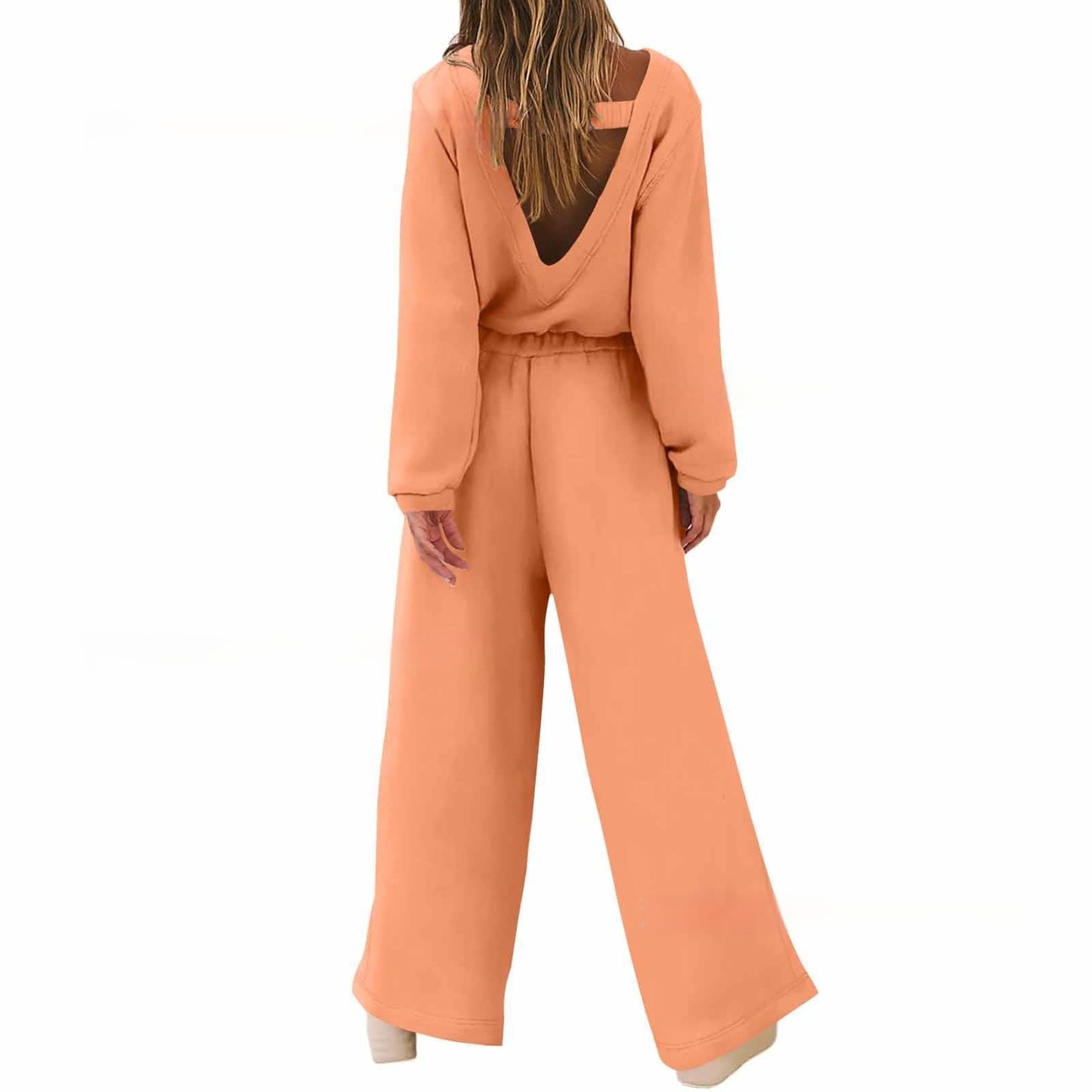 European And American Fashion Sports And Leisure Long Sleeve Solid Color Backless Sweater Jumpsuit Suit Women