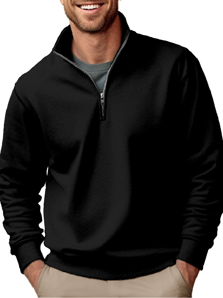 Casual Zipper Stand-up Collar Thick Fleece-lined Solid Color Men's Sweater