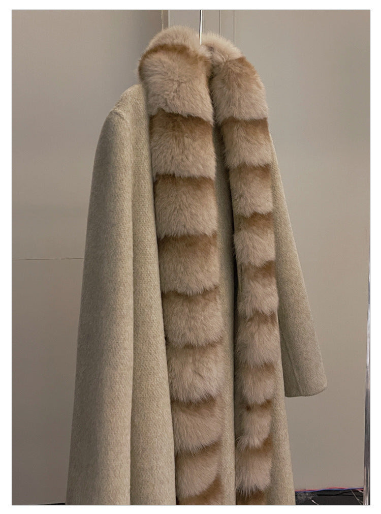 Alpaca Fleecefiber Coat Detachable Fox Fur Collar