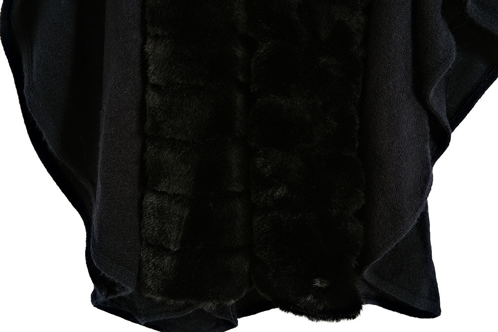 Classic Oversized Knit Coat Artificial Rabbit Fur Collar