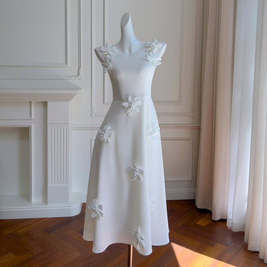 Three-dimensional Embroidery Certificate White French Suit Dress