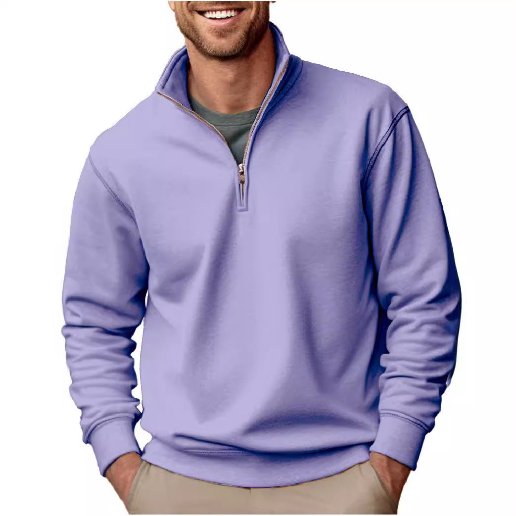 Casual Zipper Stand-up Collar Thick Fleece-lined Solid Color Men's Sweater