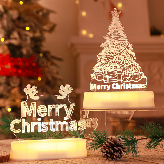 Christmas Decoration 3D Lamp Acrylic LED Night Lights New Year Valentines Day Christmas Kids Gift Christmas Ornaments Some have a luminous base and some have a wooden base