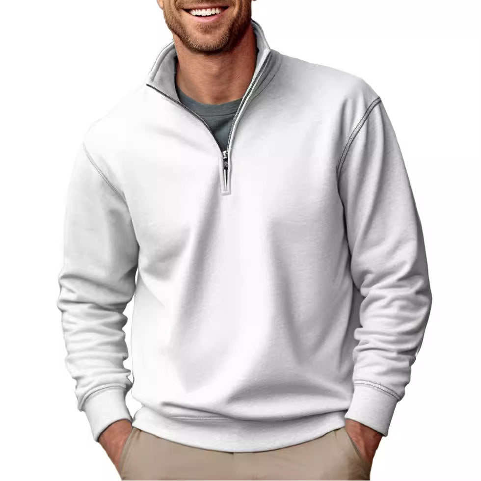 Casual Zipper Stand-up Collar Thick Fleece-lined Solid Color Men's Sweater