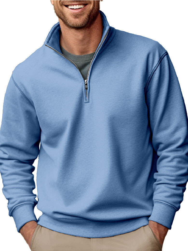 Casual Zipper Stand-up Collar Thick Fleece-lined Solid Color Men's Sweater