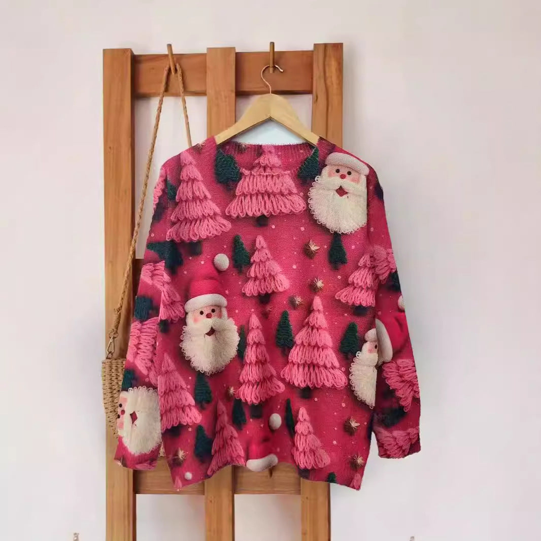 Christmas Full Pair Printed Round Neck Mink Printed Sweater