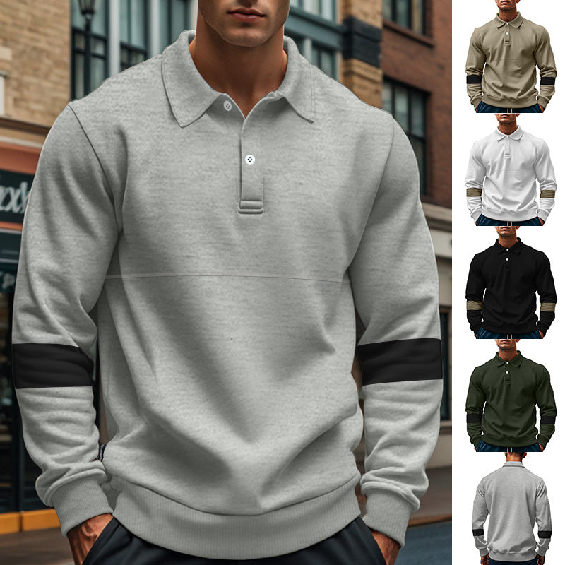 Fashion Long-sleeved Lapel Polo Shirt With Button Men's Loose Casual Sports Top Fall Spring Clothing